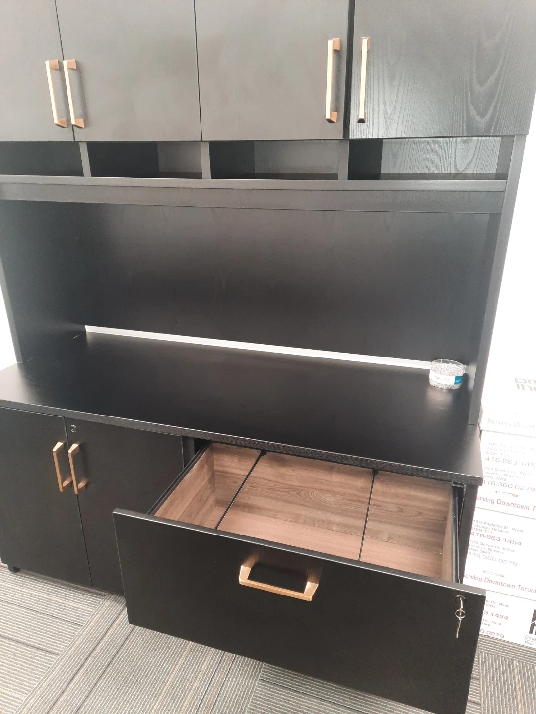 Black L-Shaped Desk with Hutch