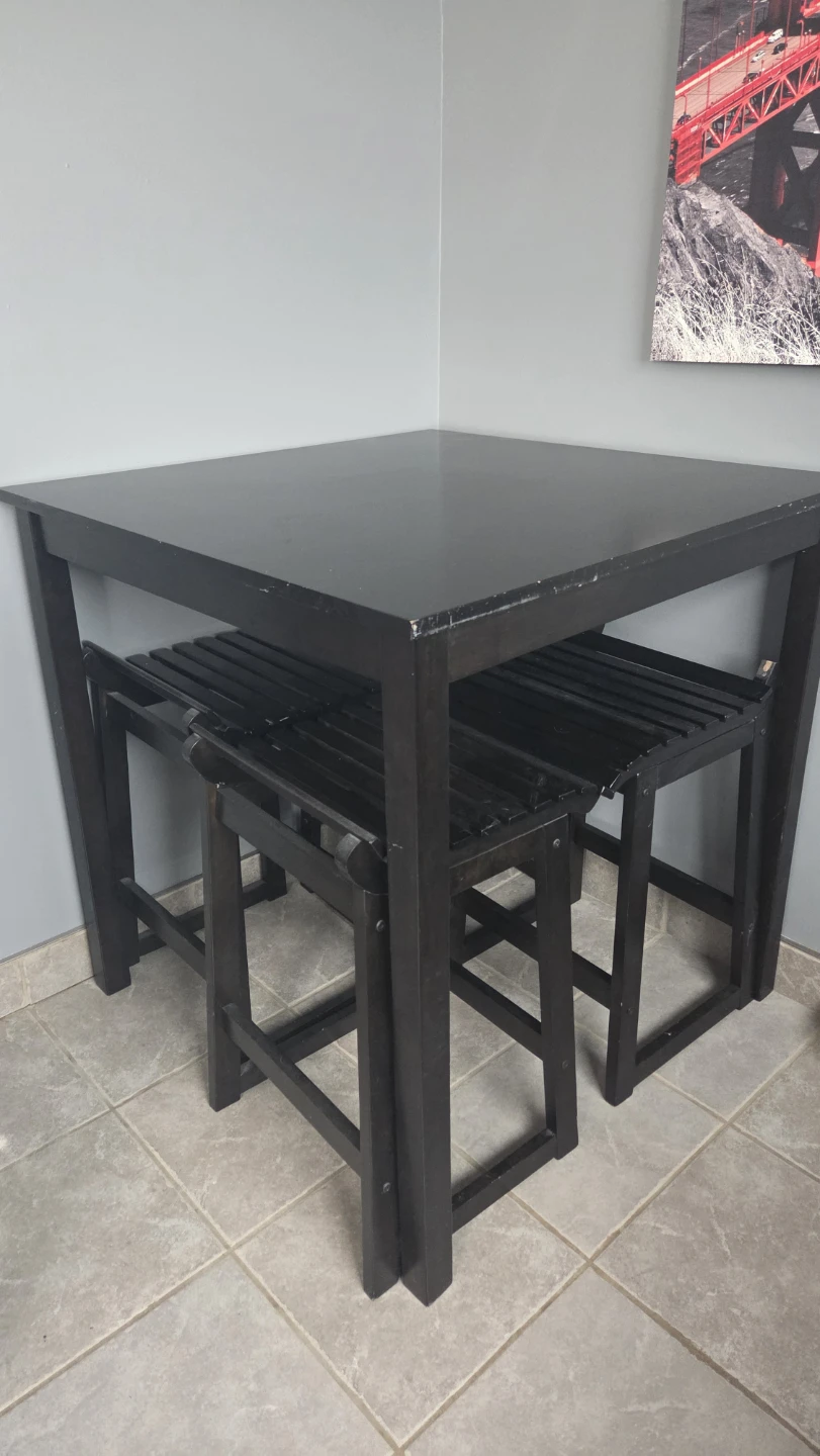Black Square Dining Table Set with Stools