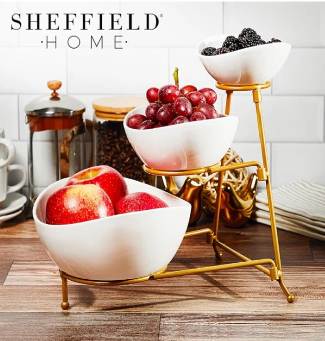 New Sheffield Home 3 Tier Serving Bowls Set & stand