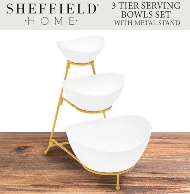 New Sheffield Home 3 Tier Serving Bowls Set & stand - photo 3