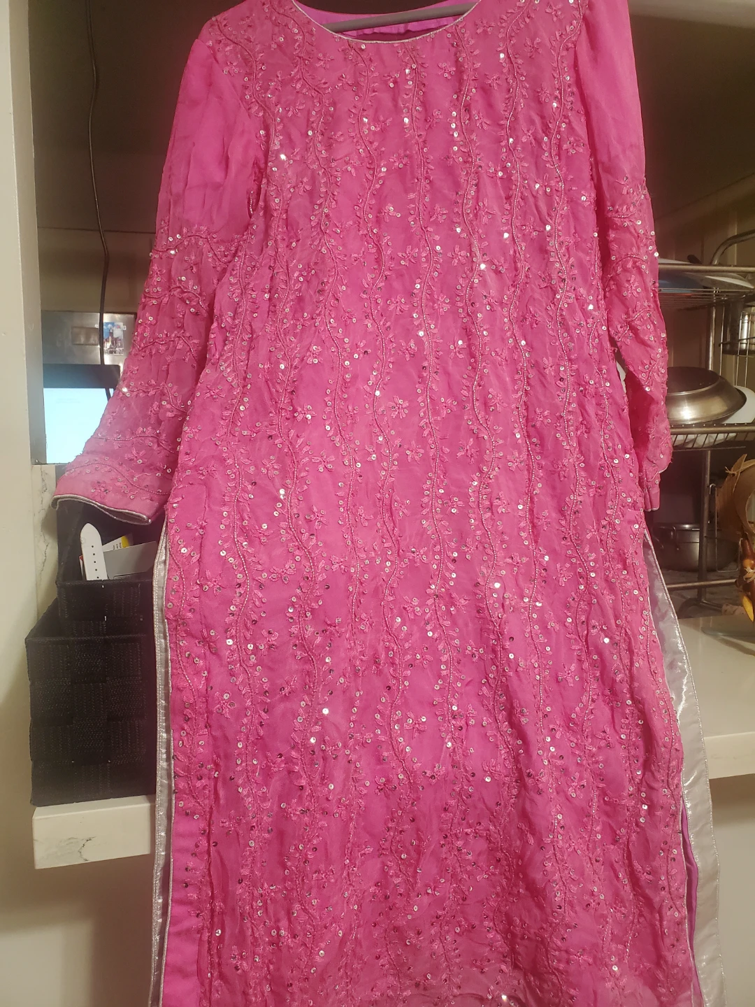 Pink Sequined Kameez with Pants and duppta