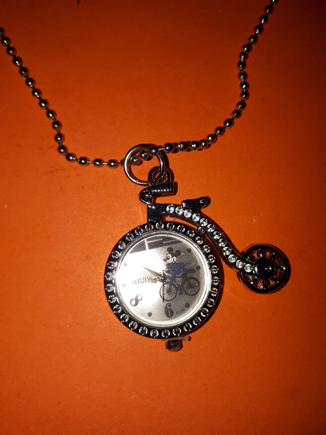 Mickey Mouse Bicycle Pendant Necklace Watch - photo 2