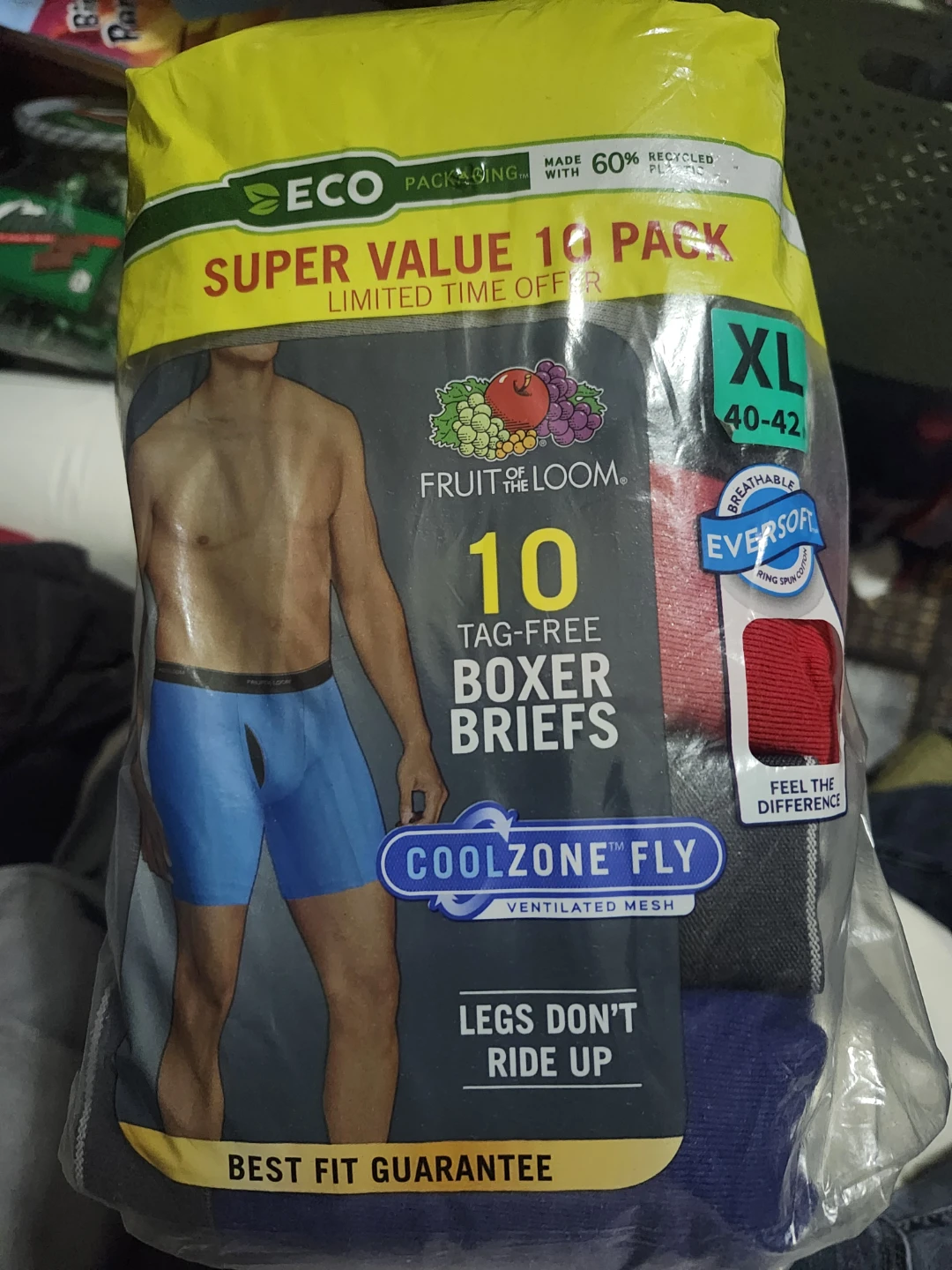 Fruit of the Loom Men's Boxer Briefs - 10 Pack XL