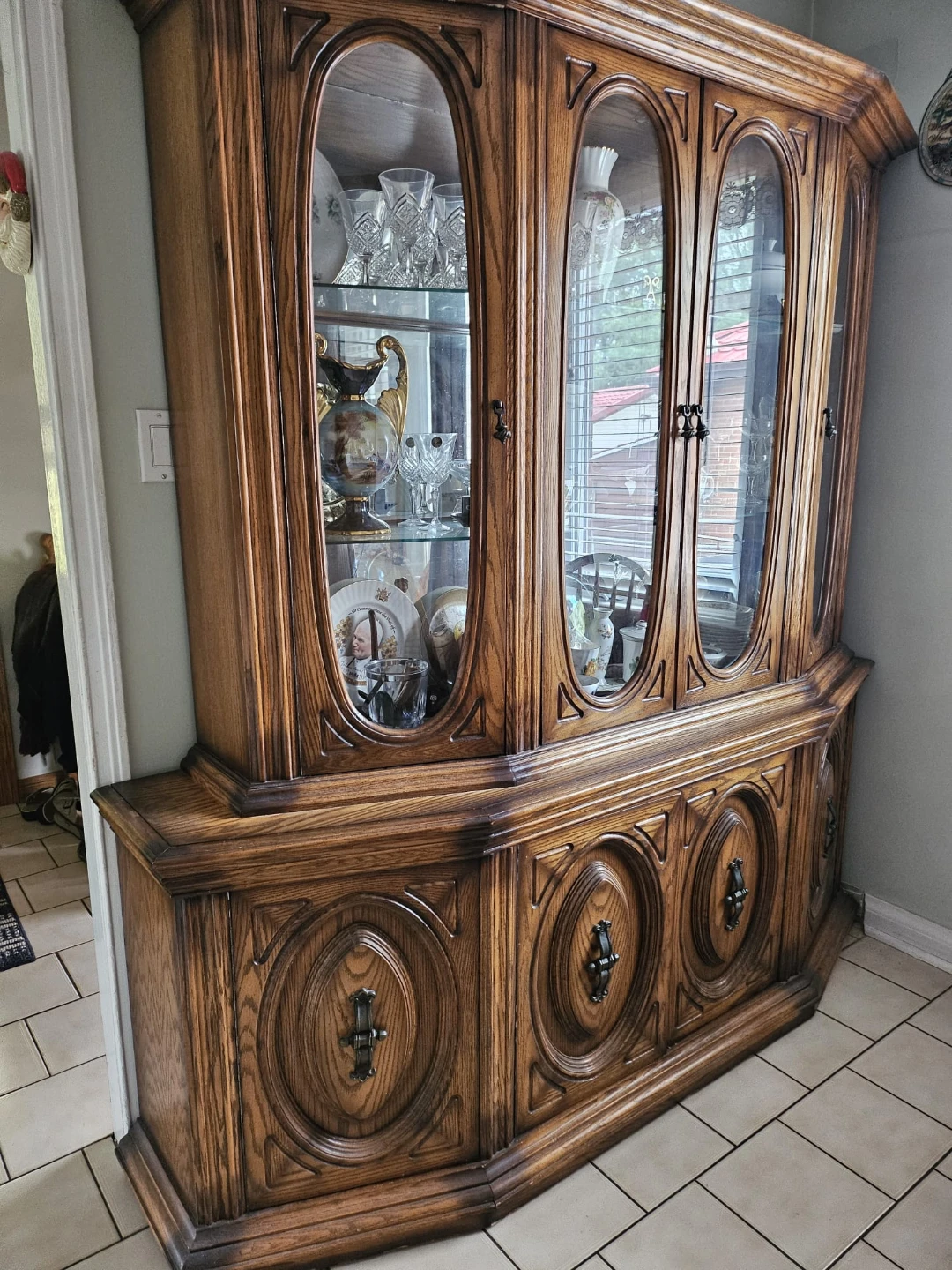 Vintage Wooden China Cabinet with Glass Doors