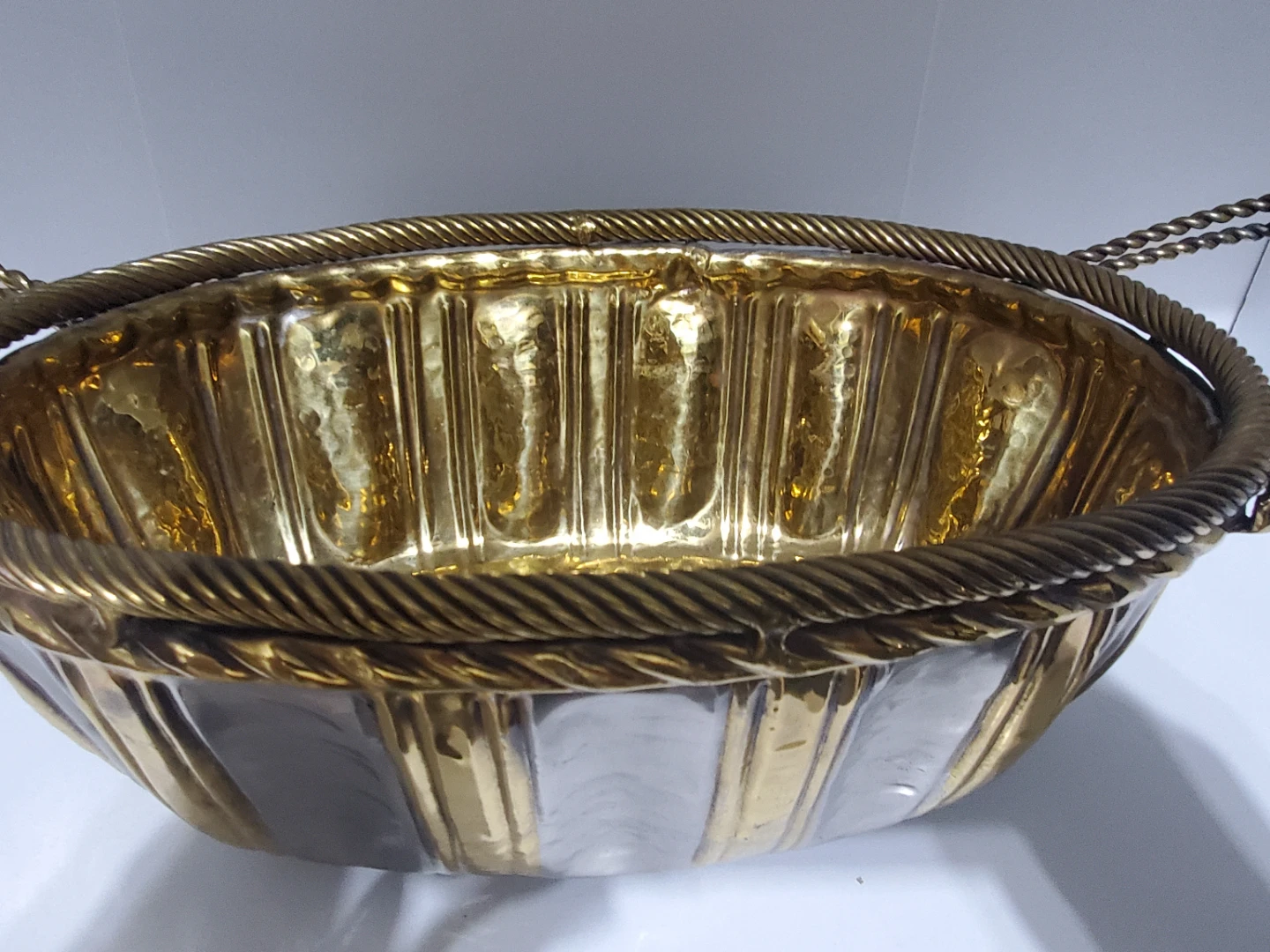Decorative Brass & Silver Metal Basket with Handles - photo 3