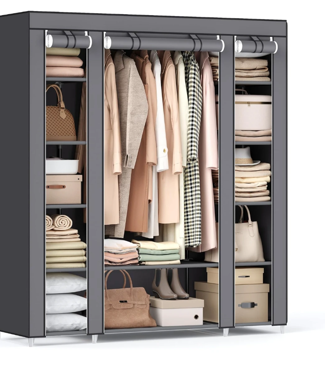 SONGMICS Portable Closet Wardrobe 59" x 17.7" x 69" Gray