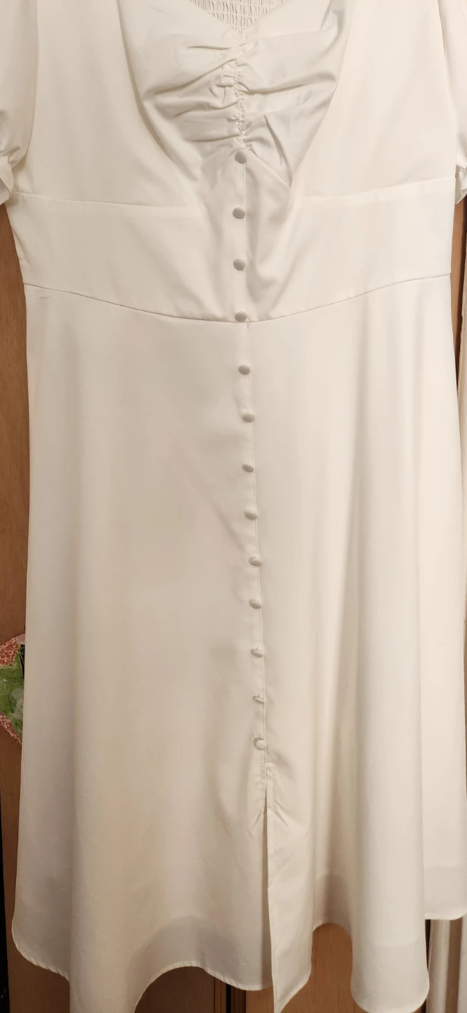 White Puff Sleeve Smocked Bodice Dress - photo 3