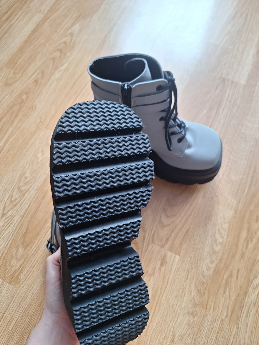 Demonia Shaker-52 Grey Reflective Platform Boots (Size 8) 🌌✨ - photo 5
