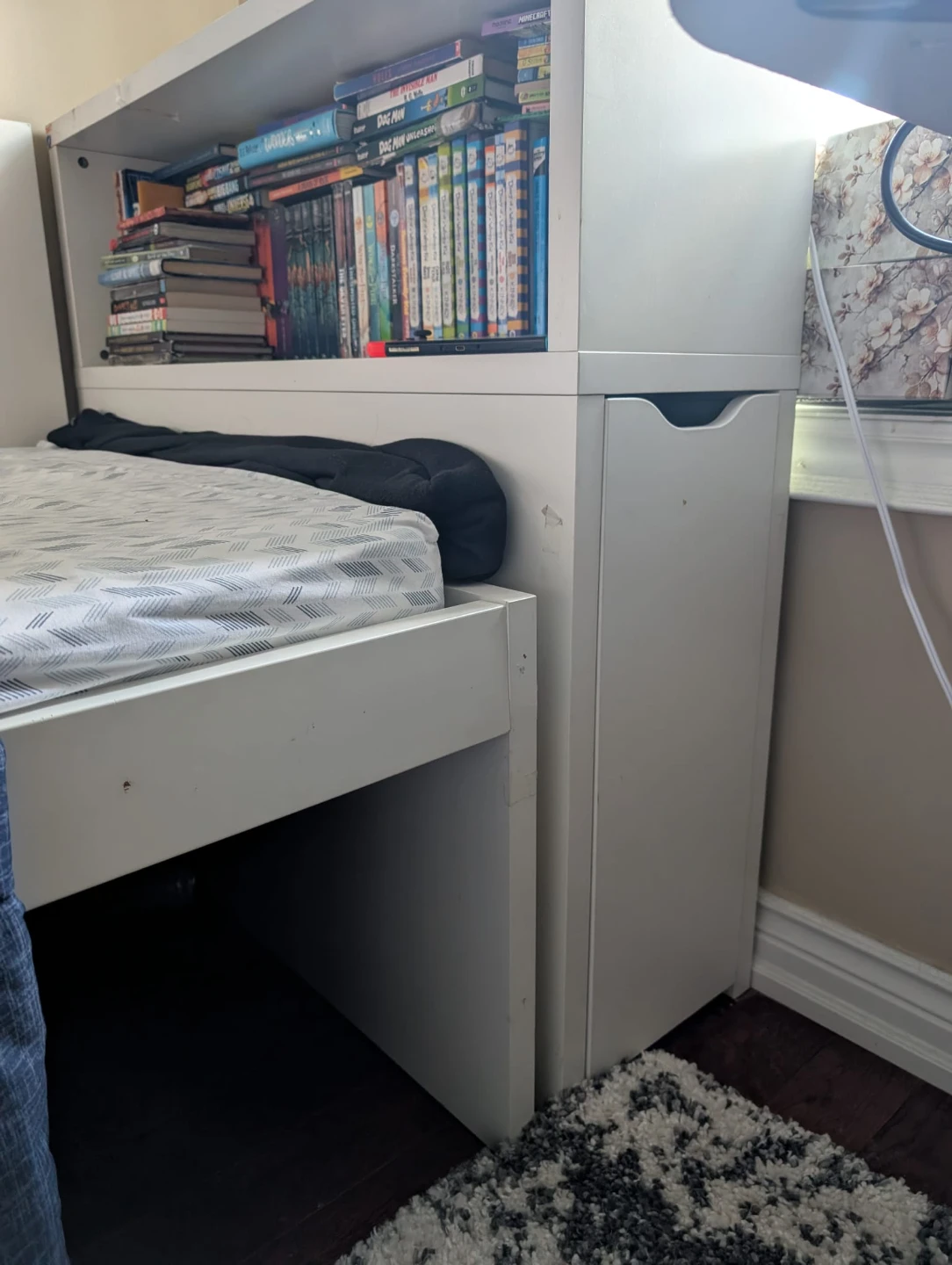 White Twin Bed with Integrated Shelving Unit - photo 2
