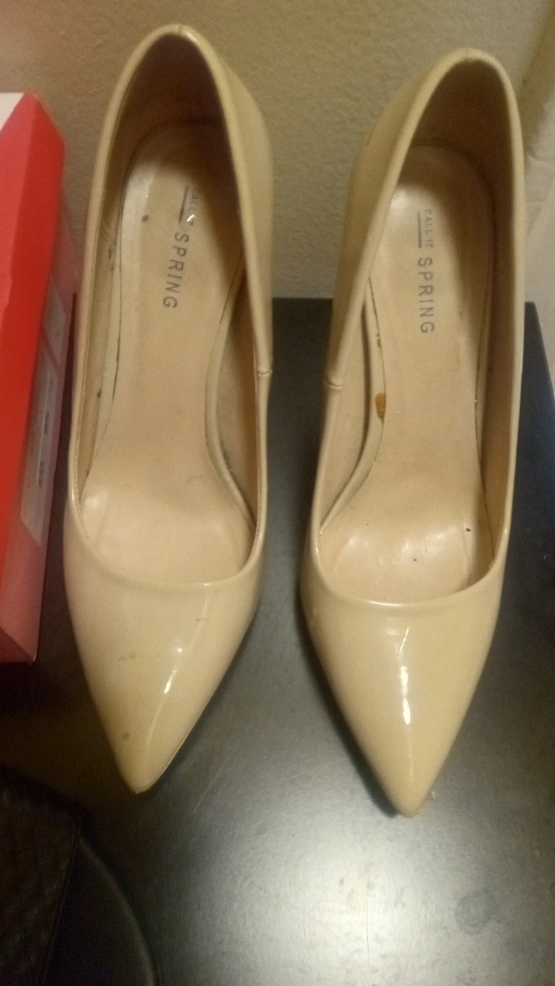 Call It Spring Beige Patent Leather Heels
