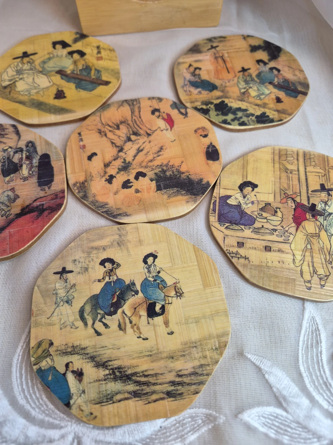 Set 6 Vintage Bamboo Coasters And Holder Asian Village DECOR - photo 4