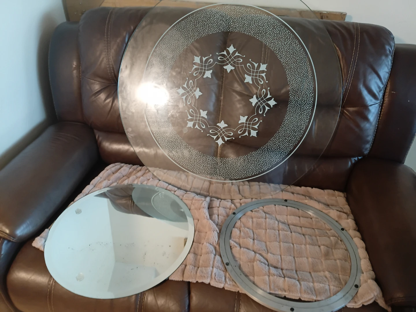 Round Glass Tabletop with Decorative Etching