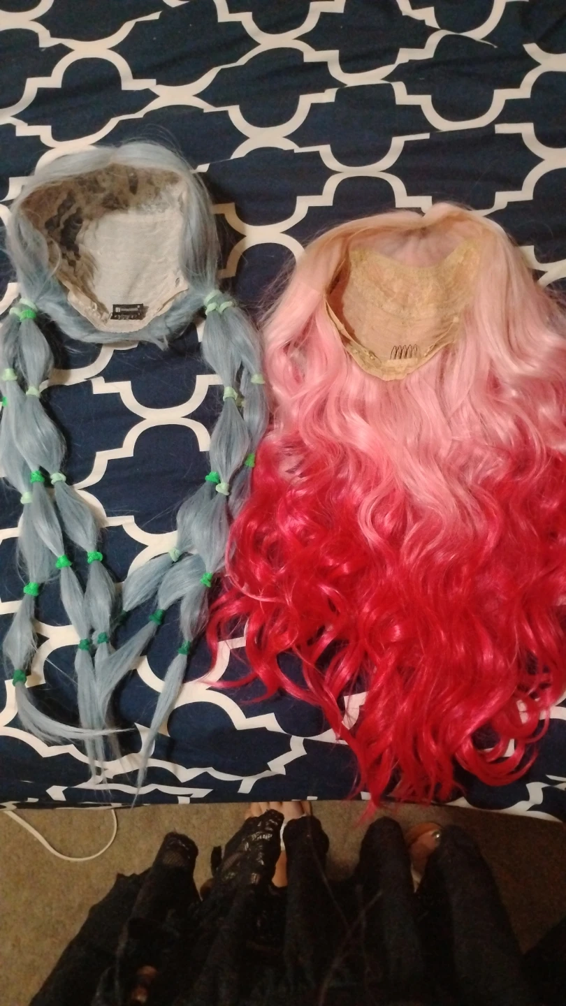 Two Wigs: Blue Braided and Pink Ombre