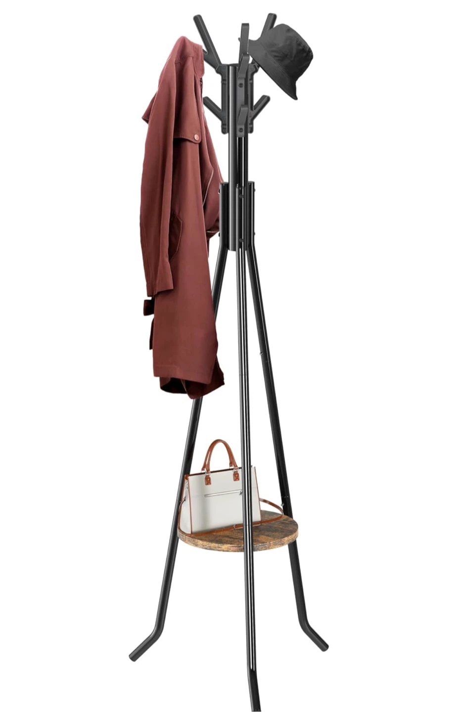 Black Metal Coat Rack with Wood Shelf - photo 5