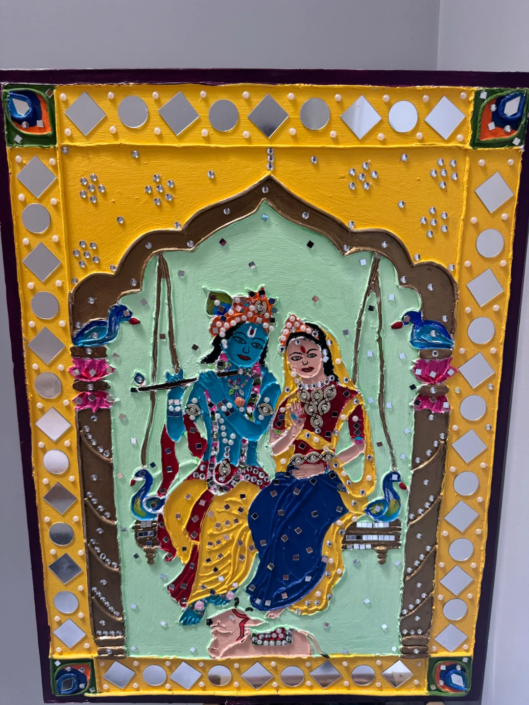 Decorative Radha Krishna Wall Art with Mirrors