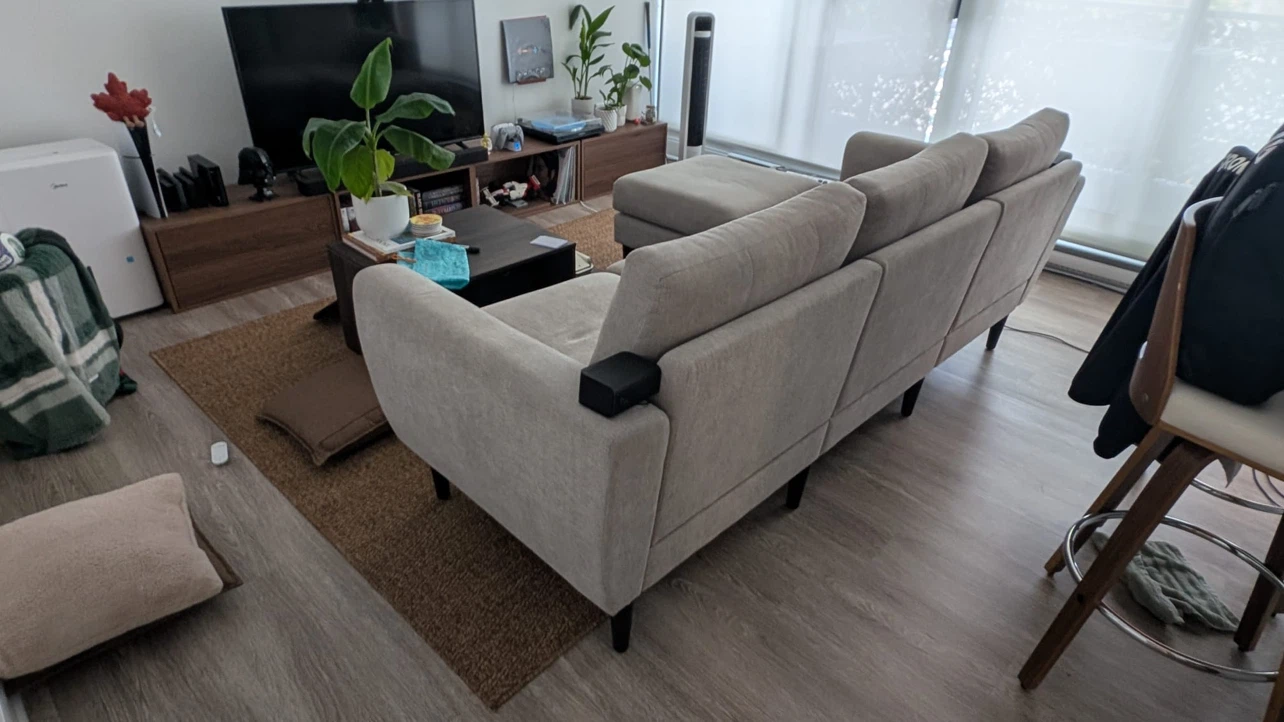Light grey modular 3-seater sofa with movable ottoman - photo 2