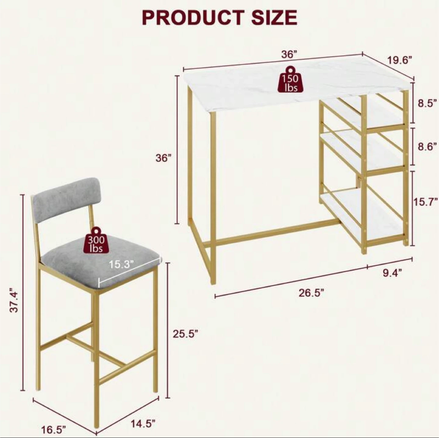 Bar Table Set with 2 Stools - photo 5