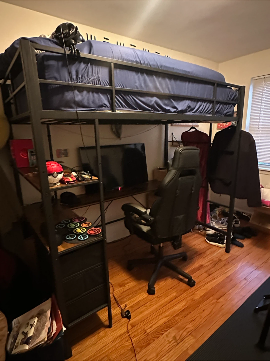 LED Metal Loft Bed with Desk and Shelving