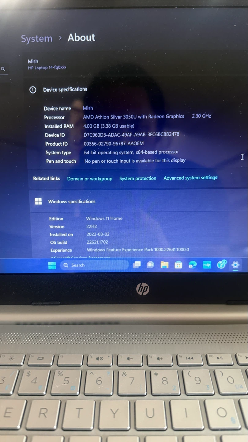 HP Laptop 14-fq0xxx AMD Athlon Silver 3050U 4GB RAM - photo 2