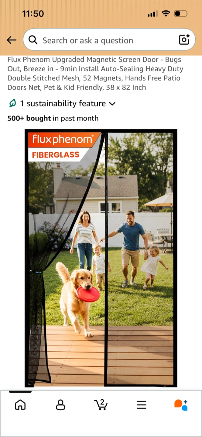 New-Flux Phenom Upgraded Magnetic Screen Door 38 x 82 Inch