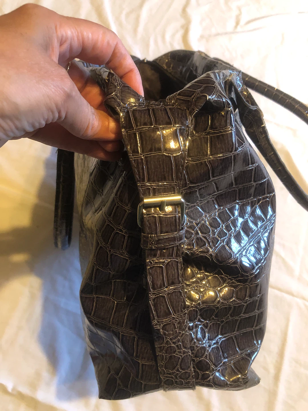 Brown Croc-Embossed Handbag