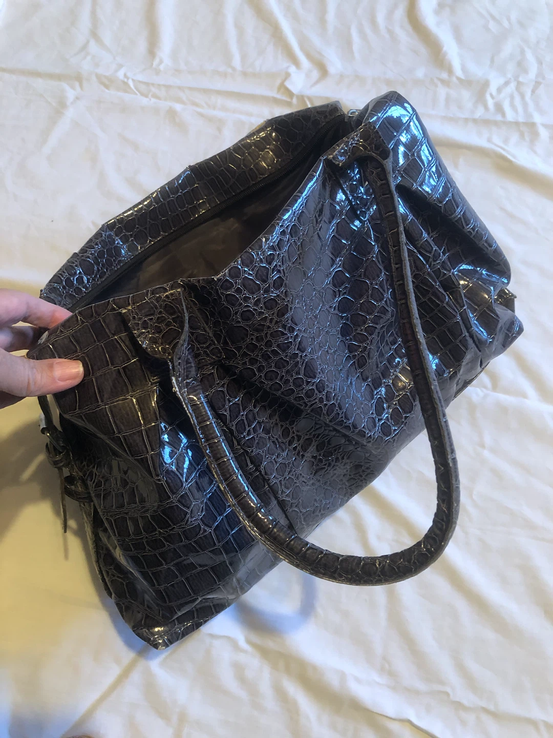 Brown Croc-Embossed Handbag - photo 2