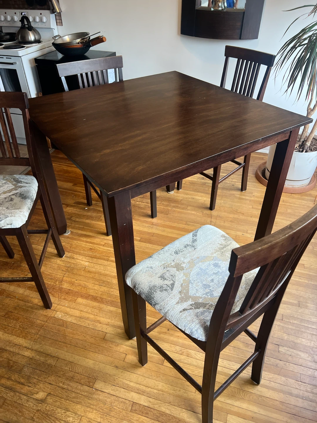 Dark Wood Square Dining Table with 4 Chairs