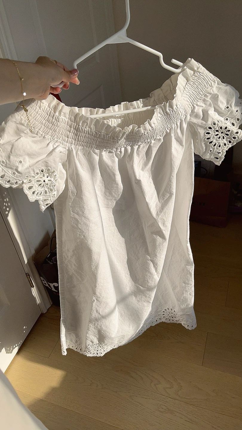Warehouse White Off-the-Shoulder Broderie Dress