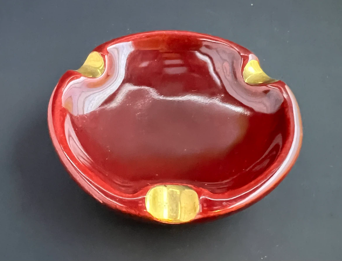 Vintage Red and Gold Ceramic Ashtray/Catchall Dish