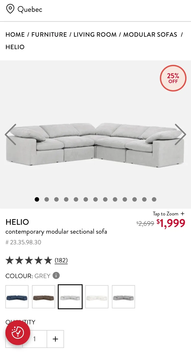 Structube HELIO Cloud Modular Sectional – 4 Piece | Light Grey - photo 3