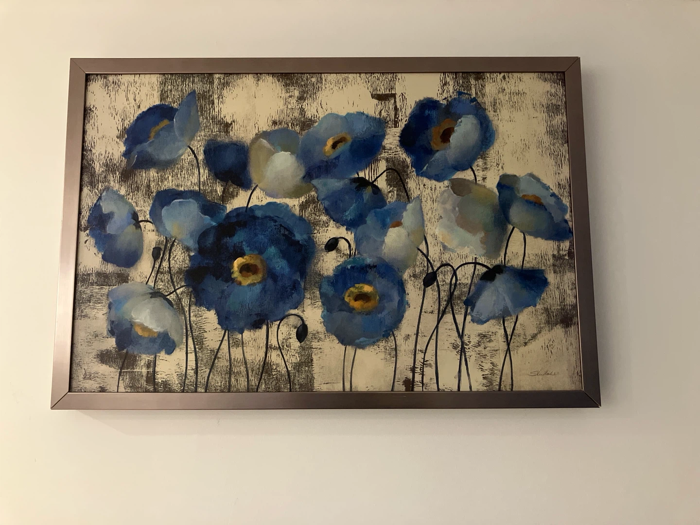 Framed Blue Poppy Floral Art Print