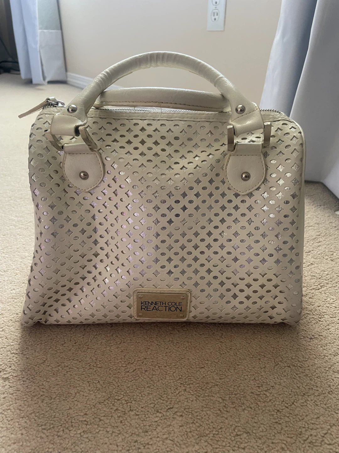 Kenneth Cole Reaction White Perforated Satchel Bag