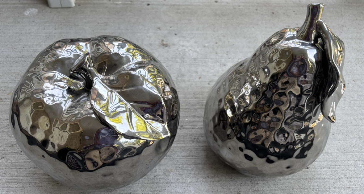 Silver Ceramic Apple and Pear Decorative Objects