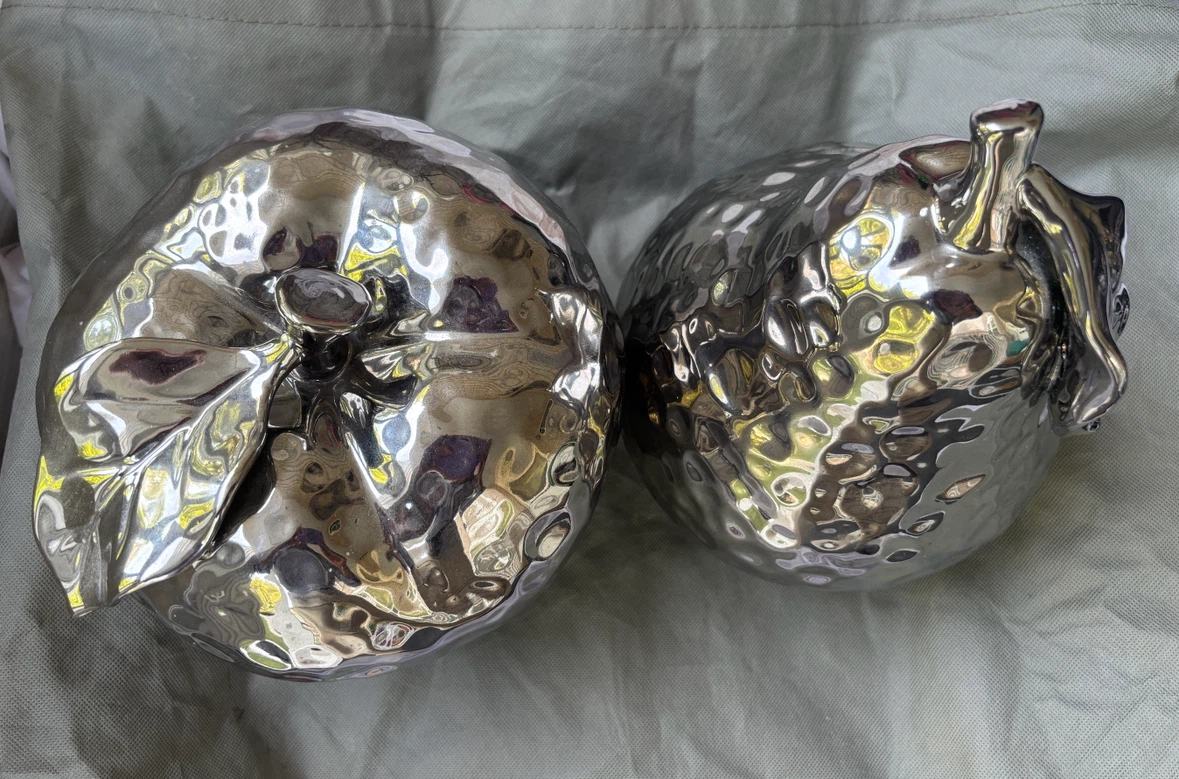 Silver Ceramic Apple and Pear Decorative Objects - photo 2