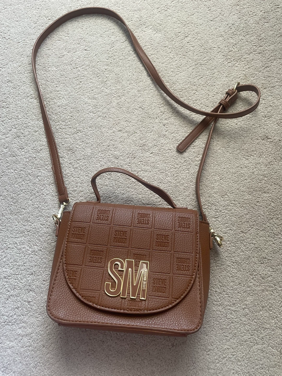 Steve Madden Brown Embossed "SM" Crossbody Bag