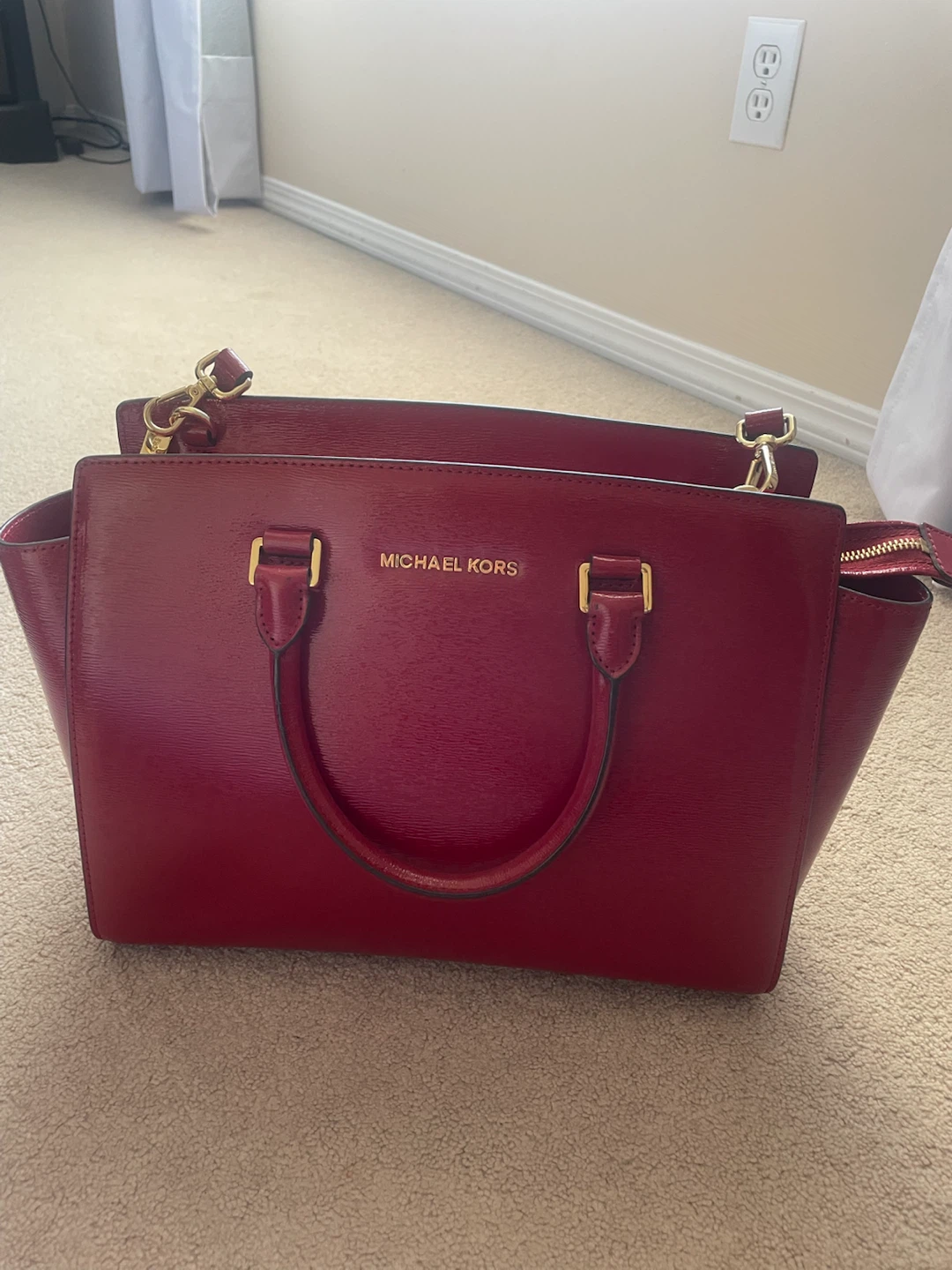 Michael Kors Red Leather Satchel Handbag