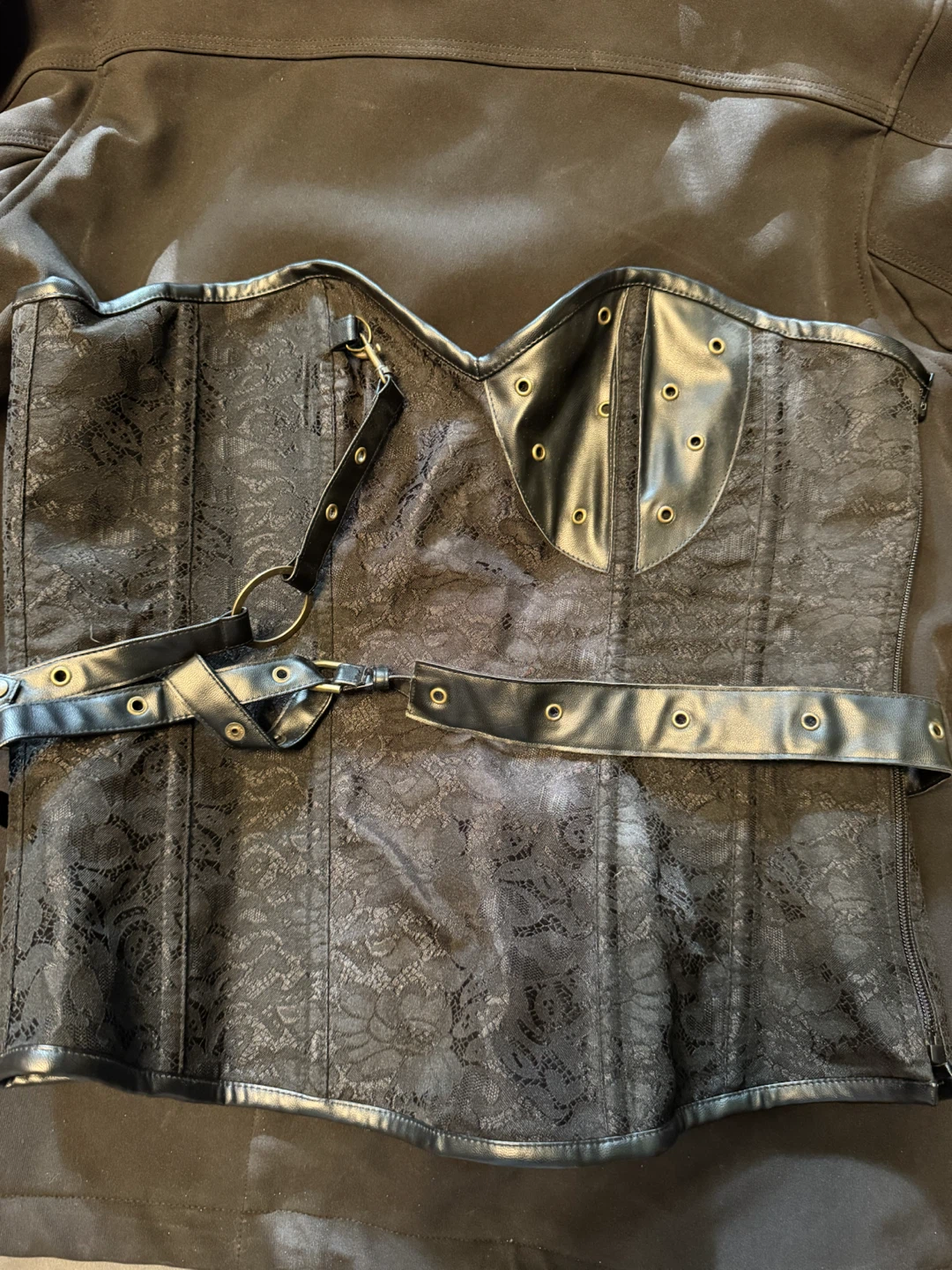 Black Lace Corset with Buckle Details