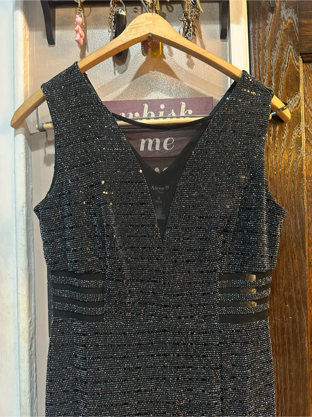 Alexa B Nites Black Beaded Sheath Dress with Slit Size 12 - photo 2