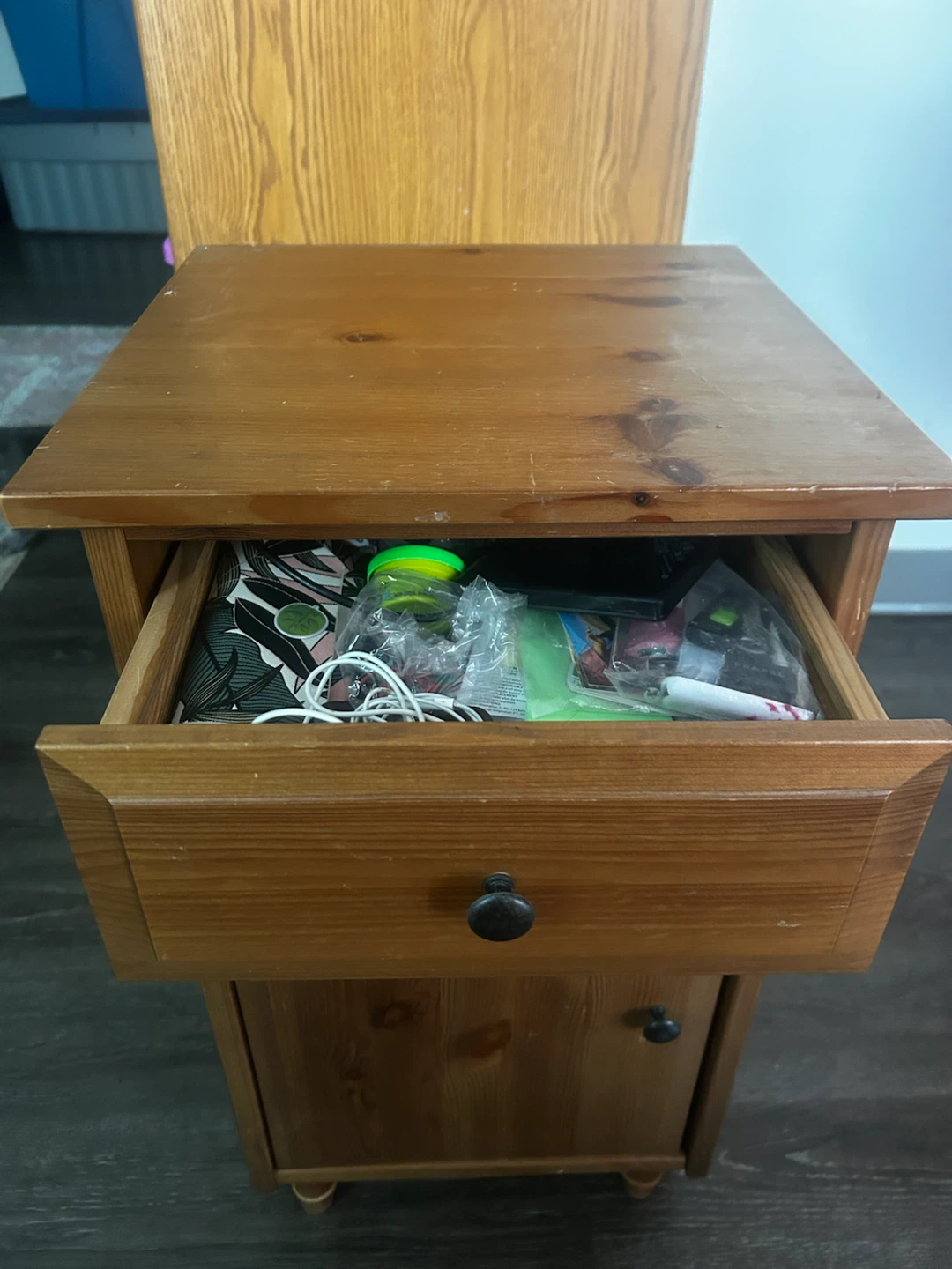 Wooden Nightstand with Drawer and Cabinet - photo 4