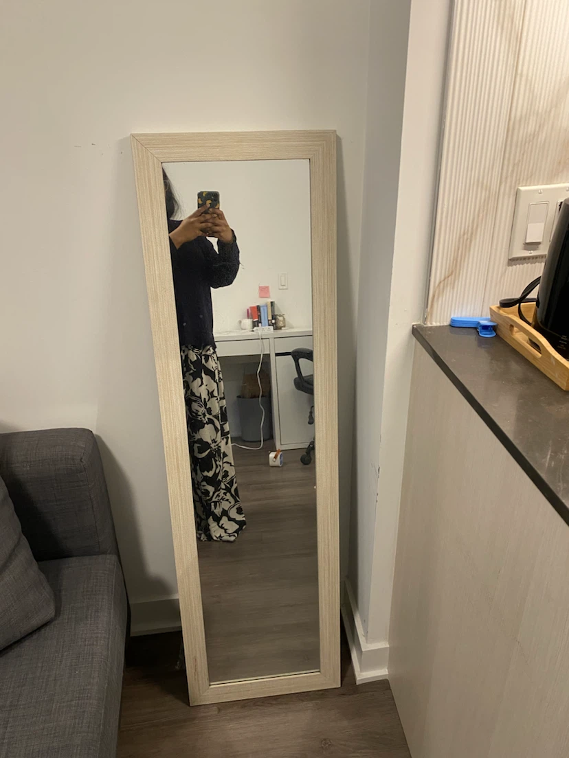 Floor Mirror with Light Wood Frame