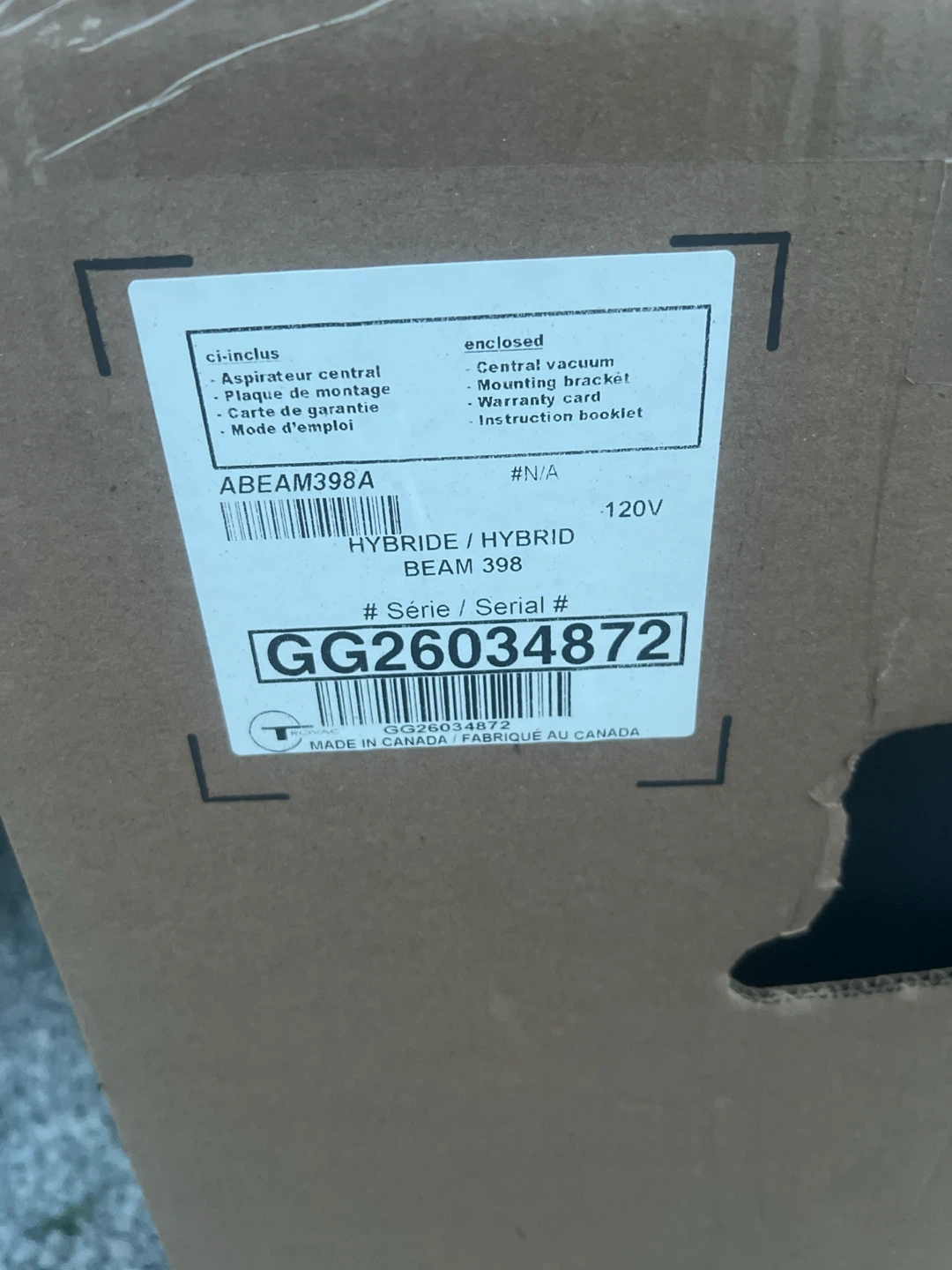 Beam 398 Hybrid Central Vacuum