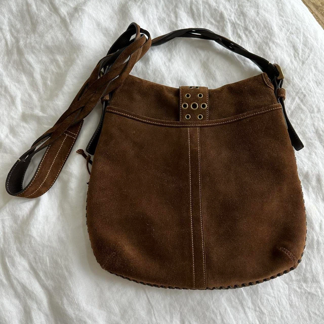 Vintage Brown Suede Coach Bag with Fringes - photo 2