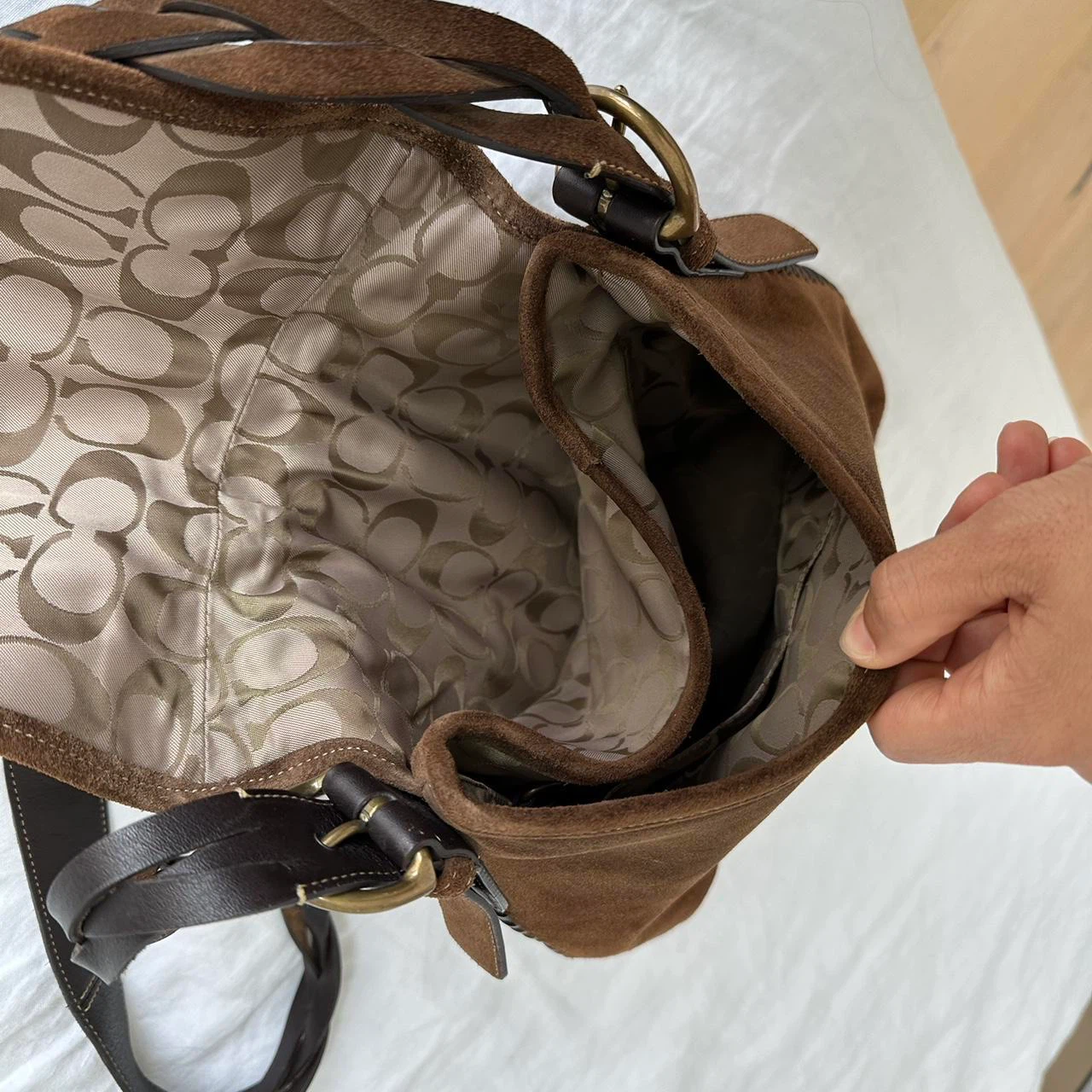 Vintage Brown Suede Coach Bag with Fringes - photo 3