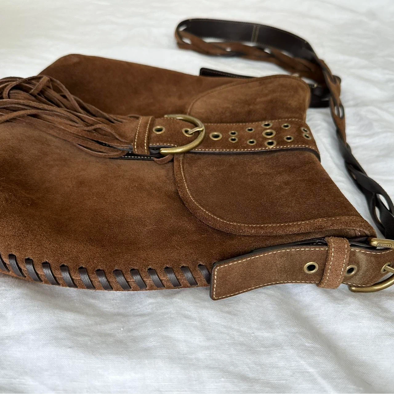 Vintage Brown Suede Coach Bag with Fringes - photo 5