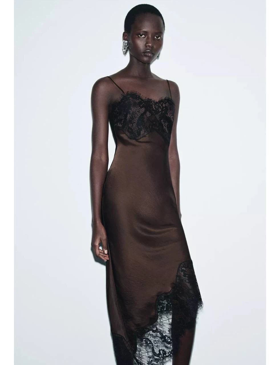 ZARA Asymmetric Satin Lace Dress – Size S (New Collection)