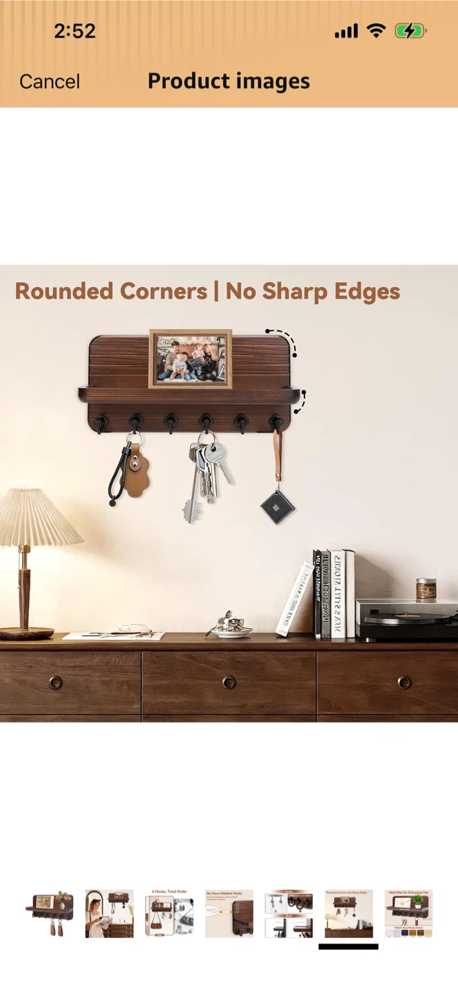 New-Rustic Wood Key Holder Shelf with 6 Hooks - photo 4