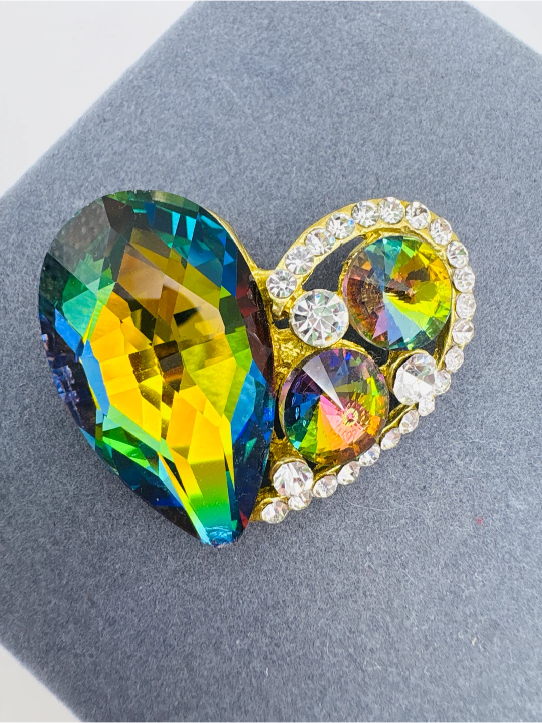 Large Crystal Heart Brooch