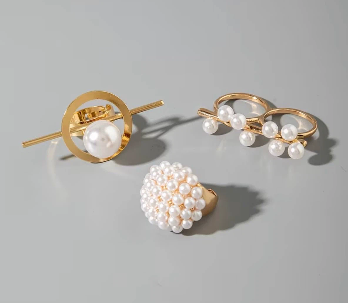 Elegant Pearl Ring Set – 3 Pieces - photo 4