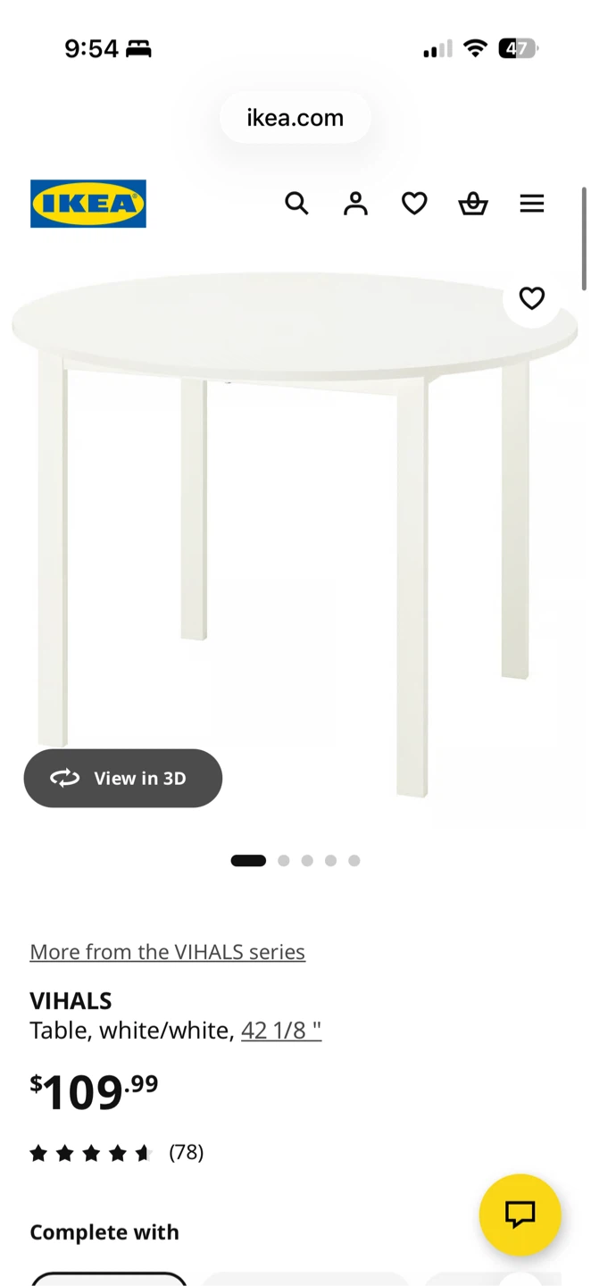 IKEA VIHALS White Round Table 42 1/8"