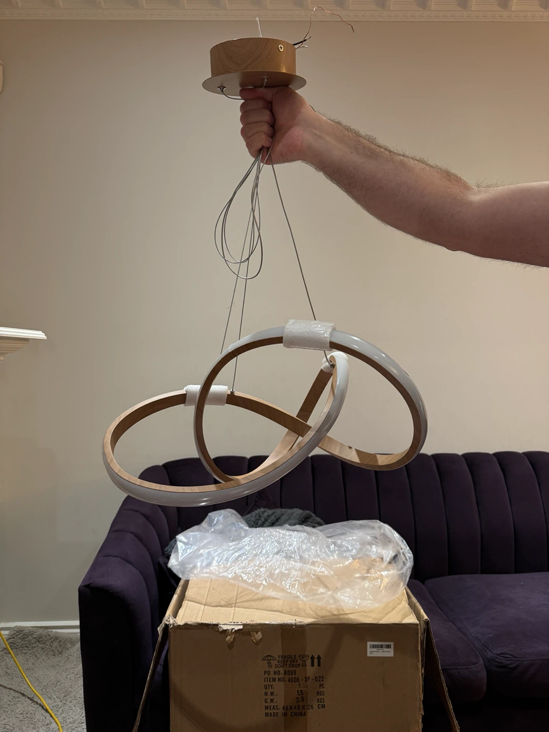 Modern LED Ring Chandelier – New (Wood Finish)